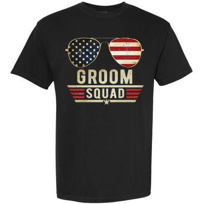 Groom Squad Bachelor Party Groomsmen Wedding USA Sunglasses Garment-Dyed Heavyweight T-Shirt