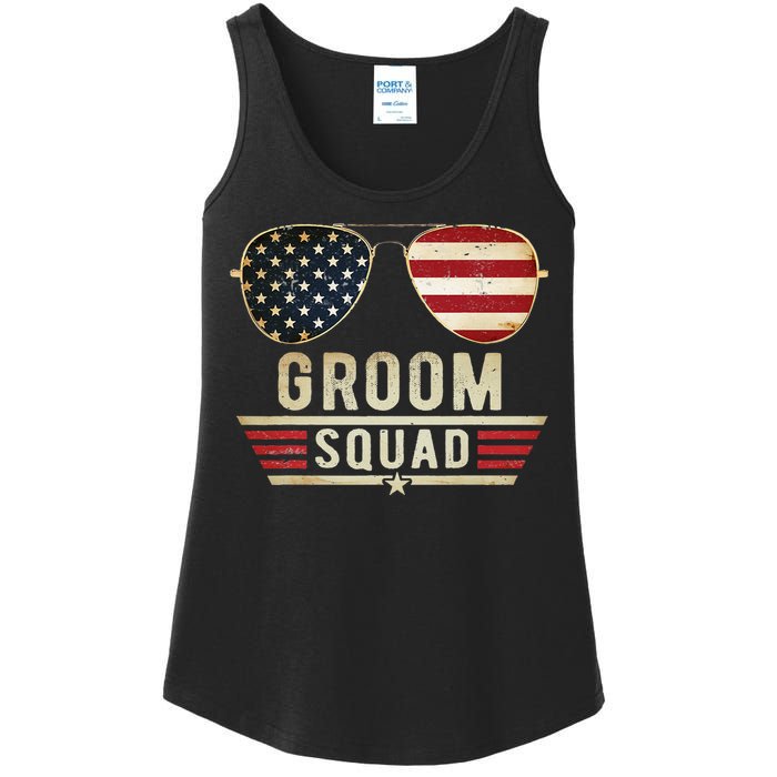 Groom Squad Bachelor Party Groomsmen Wedding USA Sunglasses Ladies Essential Tank