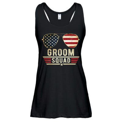 Groom Squad Bachelor Party Groomsmen Wedding USA Sunglasses Ladies Essential Flowy Tank