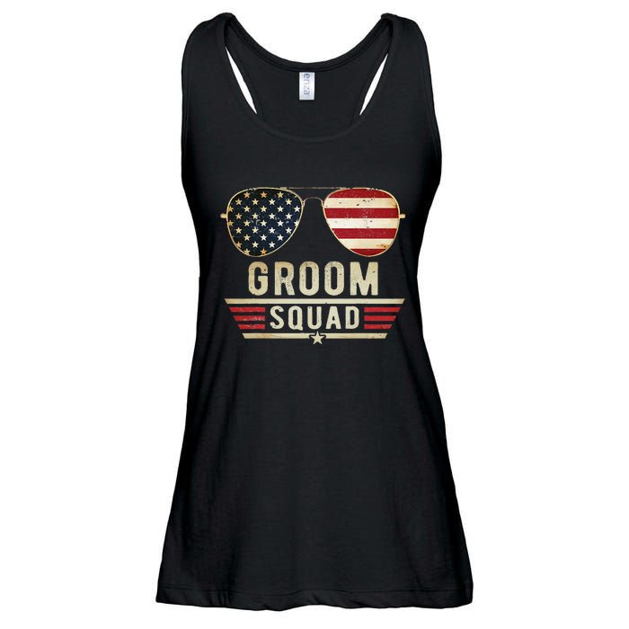 Groom Squad Bachelor Party Groomsmen Wedding USA Sunglasses Ladies Essential Flowy Tank