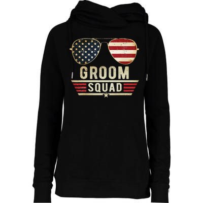 Groom Squad Bachelor Party Groomsmen Wedding USA Sunglasses Womens Funnel Neck Pullover Hood