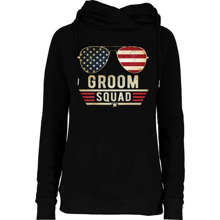 Groom Squad Bachelor Party Groomsmen Wedding USA Sunglasses Womens Funnel Neck Pullover Hood