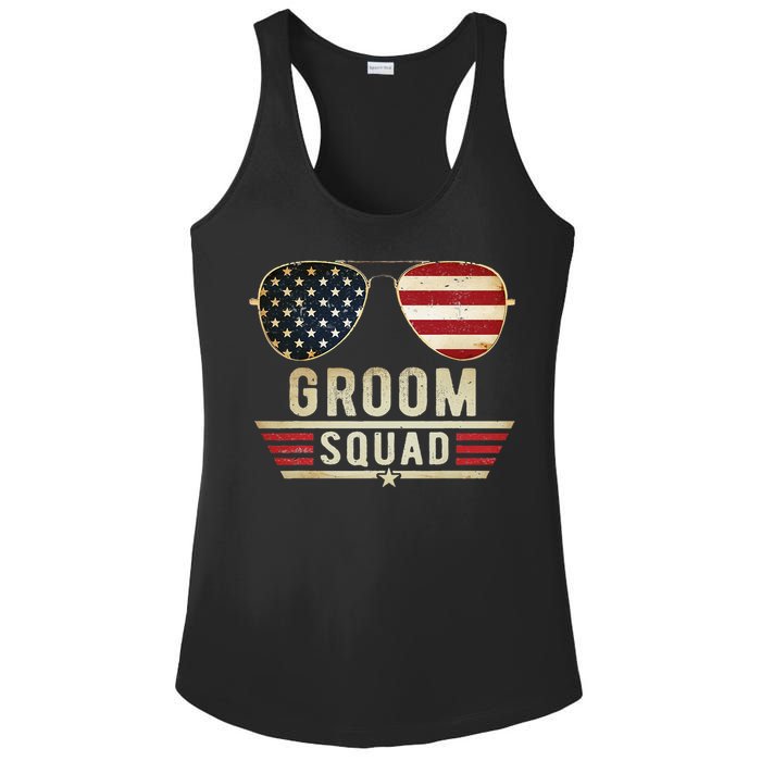 Groom Squad Bachelor Party Groomsmen Wedding USA Sunglasses Ladies PosiCharge Competitor Racerback Tank