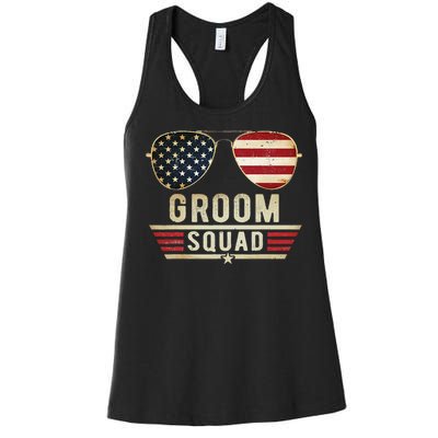 Groom Squad Bachelor Party Groomsmen Wedding USA Sunglasses Women's Racerback Tank