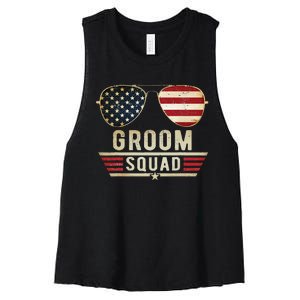 Groom Squad Bachelor Party Groomsmen Wedding USA Sunglasses Women's Racerback Cropped Tank