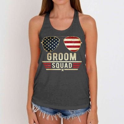 Groom Squad Bachelor Party Groomsmen Wedding USA Sunglasses Women's Knotted Racerback Tank