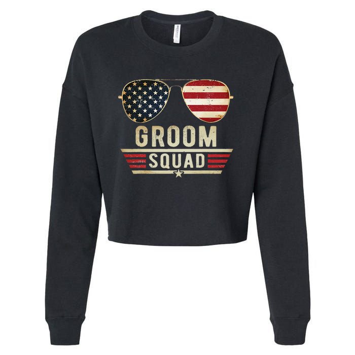 Groom Squad Bachelor Party Groomsmen Wedding USA Sunglasses Cropped Pullover Crew