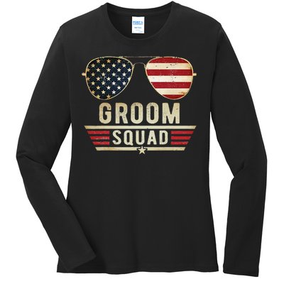 Groom Squad Bachelor Party Groomsmen Wedding USA Sunglasses Ladies Long Sleeve Shirt