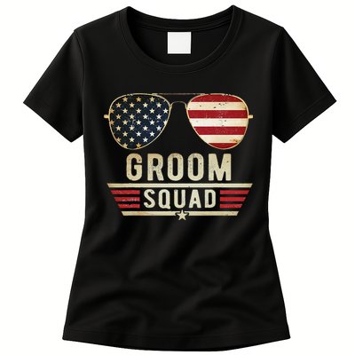 Groom Squad Bachelor Party Groomsmen Wedding USA Sunglasses Womens T-Shirt