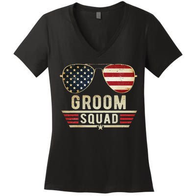 Groom Squad Bachelor Party Groomsmen Wedding USA Sunglasses Women's V-Neck T-Shirt