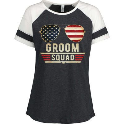 Groom Squad Bachelor Party Groomsmen Wedding USA Sunglasses Enza Ladies Jersey Colorblock Tee