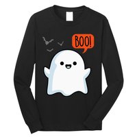 Ghost Saying Boo Spooky Halloween Cute Long Sleeve Shirt