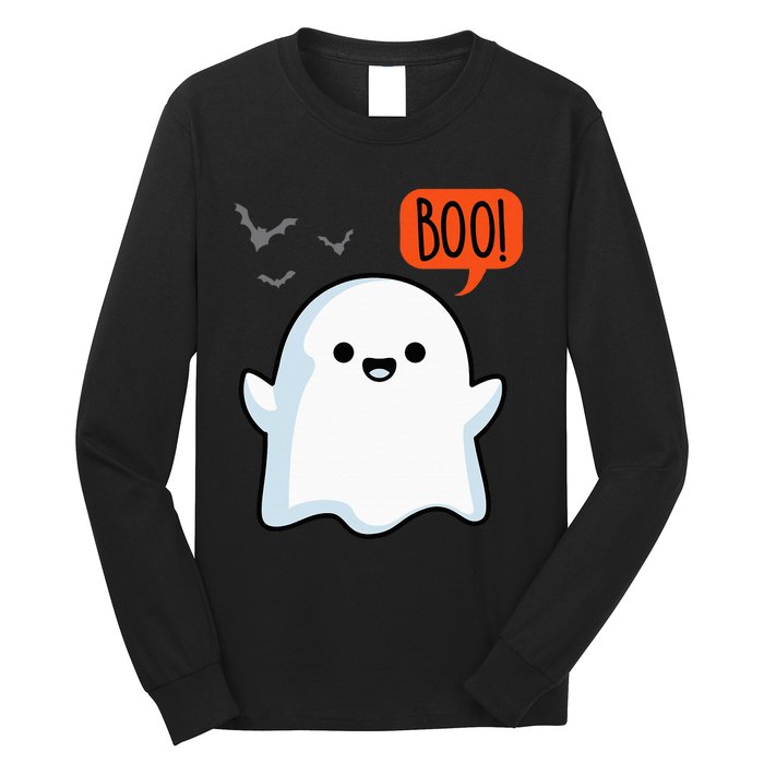 Ghost Saying Boo Spooky Halloween Cute Long Sleeve Shirt