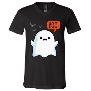 Ghost Saying Boo Spooky Halloween Cute V-Neck T-Shirt