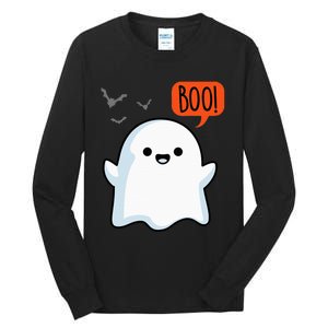 Ghost Saying Boo Spooky Halloween Cute Tall Long Sleeve T-Shirt