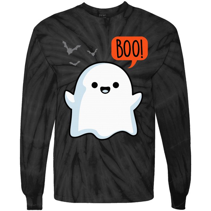 Ghost Saying Boo Spooky Halloween Cute Tie-Dye Long Sleeve Shirt