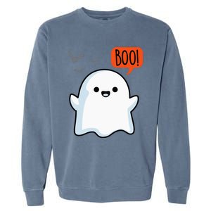 Ghost Saying Boo Spooky Halloween Cute Garment-Dyed Sweatshirt