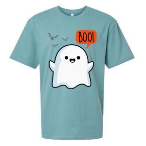 Ghost Saying Boo Spooky Halloween Cute Sueded Cloud Jersey T-Shirt