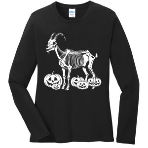 Goat Skeleton Birthday Halloween Ladies Long Sleeve Shirt