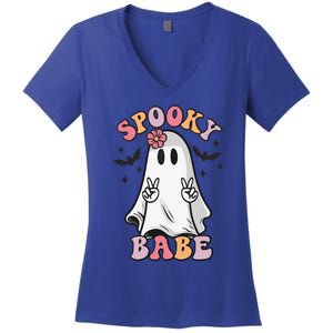 Groovy Spooky Babe Vibes Ghost Hippie Halloween Gift Women's V-Neck T-Shirt