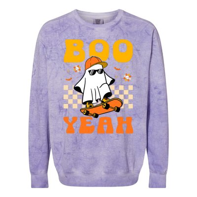 Ghost Skateboard Boo Yeah Groovy Halloween Costumes Boy Colorblast Crewneck Sweatshirt