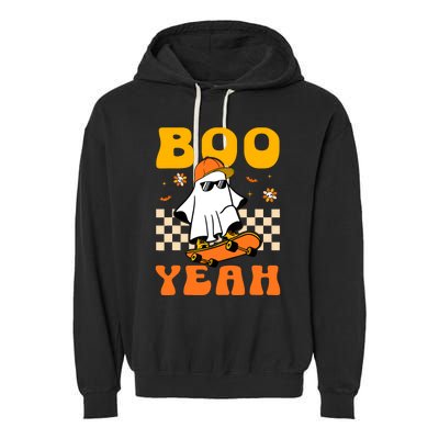 Ghost Skateboard Boo Yeah Groovy Halloween Costumes Boy Garment-Dyed Fleece Hoodie