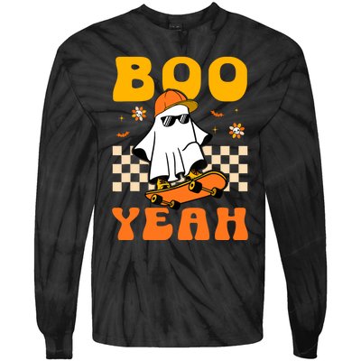 Ghost Skateboard Boo Yeah Groovy Halloween Costumes Boy Tie-Dye Long Sleeve Shirt