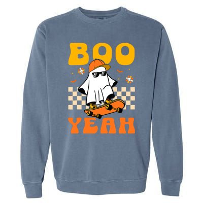 Ghost Skateboard Boo Yeah Groovy Halloween Costumes Boy Garment-Dyed Sweatshirt