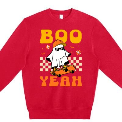 Ghost Skateboard Boo Yeah Groovy Halloween Costumes Boy Premium Crewneck Sweatshirt