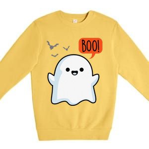 Ghost Saying Boo Spooky Bat Halloween Costume School Teacher Premium Crewneck Sweatshirt