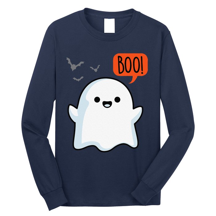 Ghost Saying Boo Spooky Bat Halloween Costume School Teacher Long Sleeve Shirt