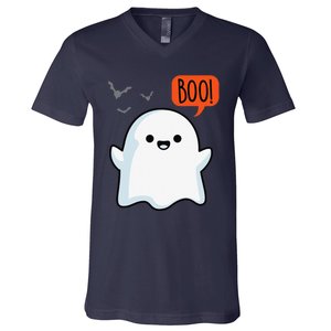 Ghost Saying Boo Spooky Bat Halloween Costume School Teacher V-Neck T-Shirt