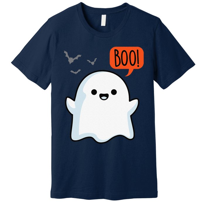 Ghost Saying Boo Spooky Bat Halloween Costume School Teacher Premium T-Shirt