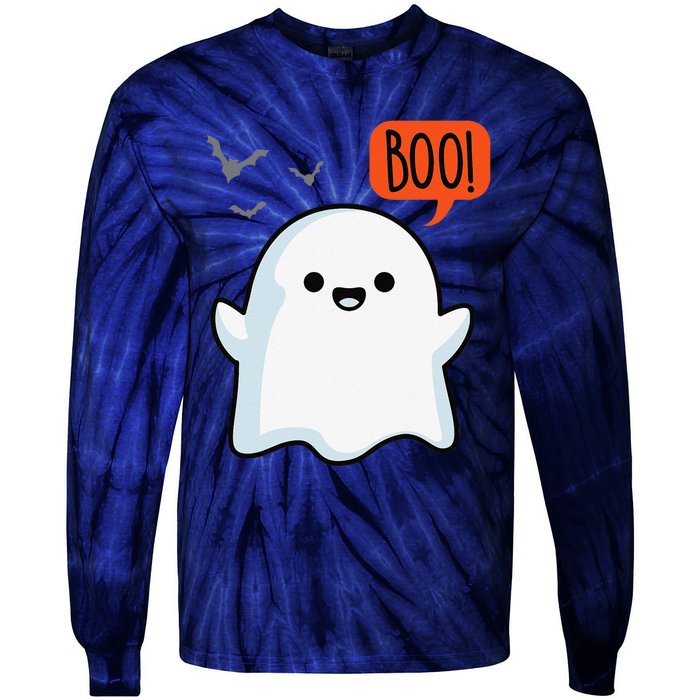 Ghost Saying Boo Spooky Bat Halloween Costume School Teacher Tie-Dye Long Sleeve Shirt