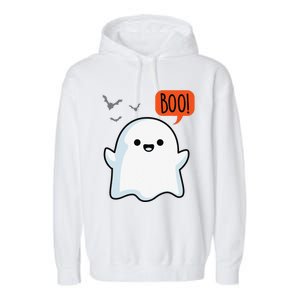 Ghost Saying Boo Spooky Bat Halloween Costume School Teacher Garment-Dyed Fleece Hoodie