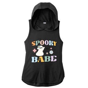 Groovy Spooky Babe Vibes Retro Floral Ghost Hippie Halloween Ladies PosiCharge Tri-Blend Wicking Draft Hoodie Tank