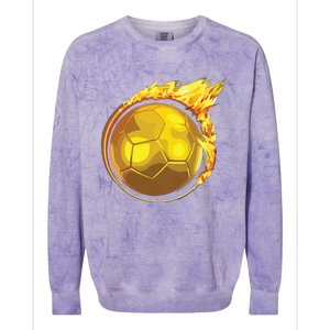 Gold Soccer Ball Flames Flaming Flying Soccer Ball On Fire Colorblast Crewneck Sweatshirt