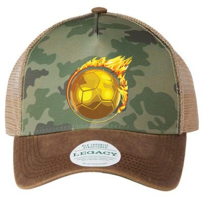 Gold Soccer Ball Flames Flaming Flying Soccer Ball On Fire Legacy Tie Dye Trucker Hat