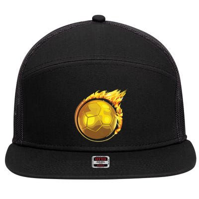 Gold Soccer Ball Flames Flaming Flying Soccer Ball On Fire 7 Panel Mesh Trucker Snapback Hat