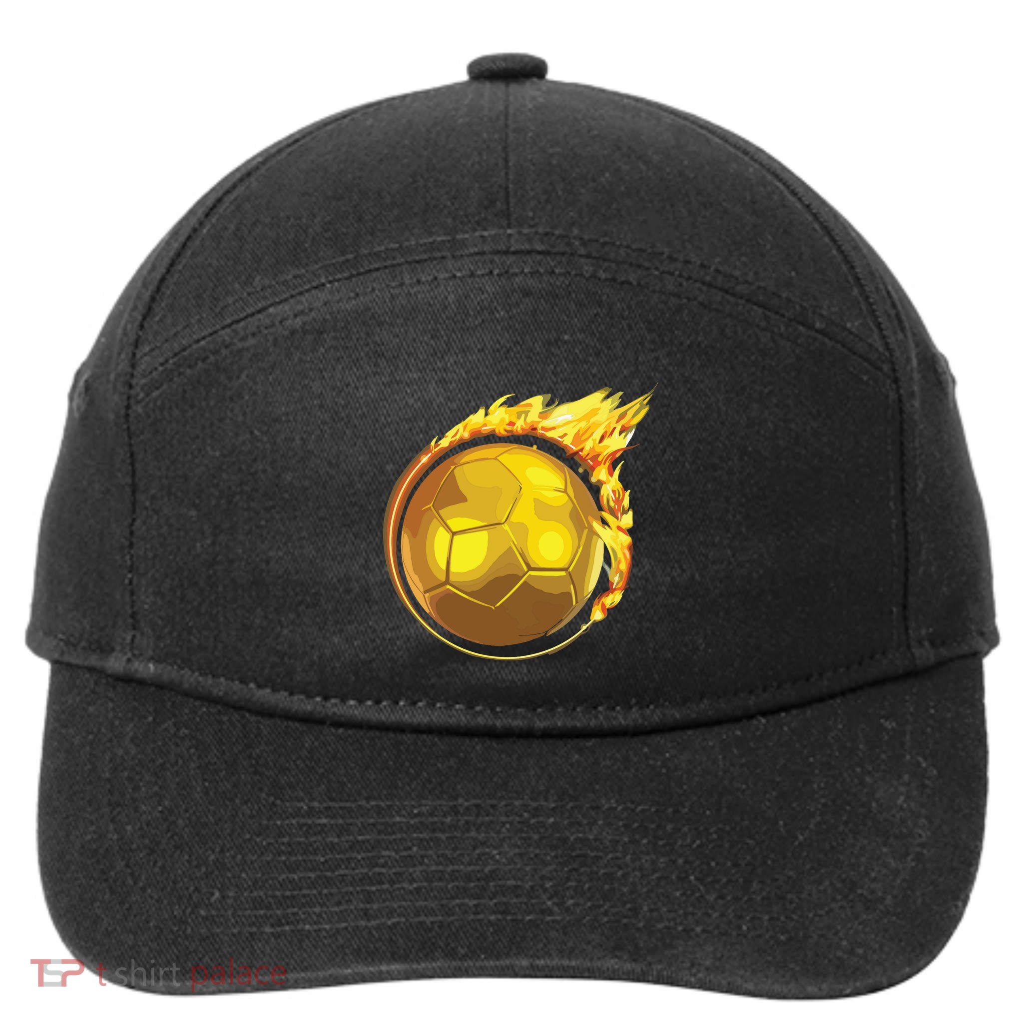 Gold Soccer Ball Flames Flaming Flying Soccer Ball On Fire 7-Panel Snapback Hat