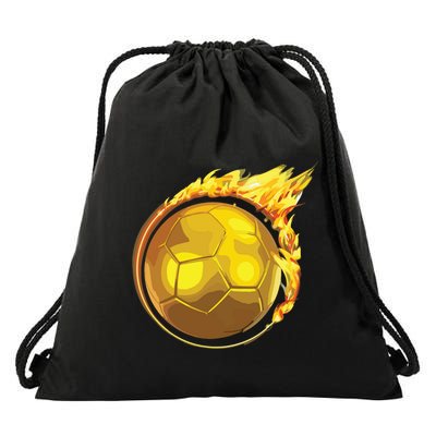 Gold Soccer Ball Flames Flaming Flying Soccer Ball On Fire Drawstring Bag