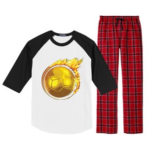 Gold Soccer Ball Flames Flaming Flying Soccer Ball On Fire Raglan Sleeve Pajama Set