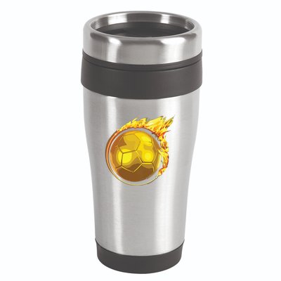 Gold Soccer Ball Flames Flaming Flying Soccer Ball On Fire 16oz Travel Tumbler