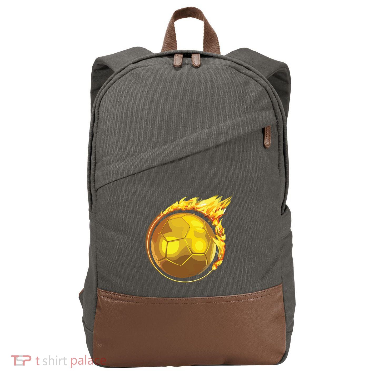 Gold Soccer Ball Flames Flaming Flying Soccer Ball On Fire Cotton Canvas Backpack