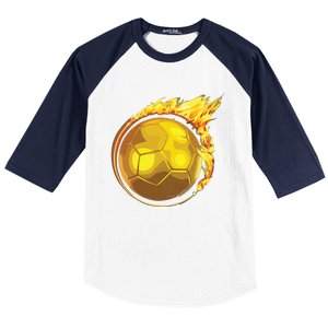 Gold Soccer Ball Flames Flaming Flying Soccer Ball On Fire Baseball Sleeve Shirt