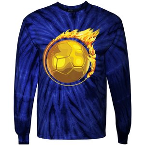 Gold Soccer Ball Flames Flaming Flying Soccer Ball On Fire Tie-Dye Long Sleeve Shirt