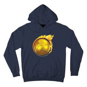 Gold Soccer Ball Flames Flaming Flying Soccer Ball On Fire Tall Hoodie