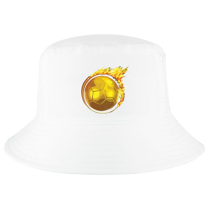 Gold Soccer Ball Flames Flaming Flying Soccer Ball On Fire Cool Comfort Performance Bucket Hat