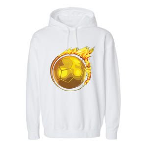 Gold Soccer Ball Flames Flaming Flying Soccer Ball On Fire Garment-Dyed Fleece Hoodie