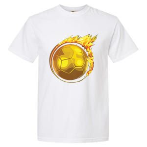 Gold Soccer Ball Flames Flaming Flying Soccer Ball On Fire Garment-Dyed Heavyweight T-Shirt